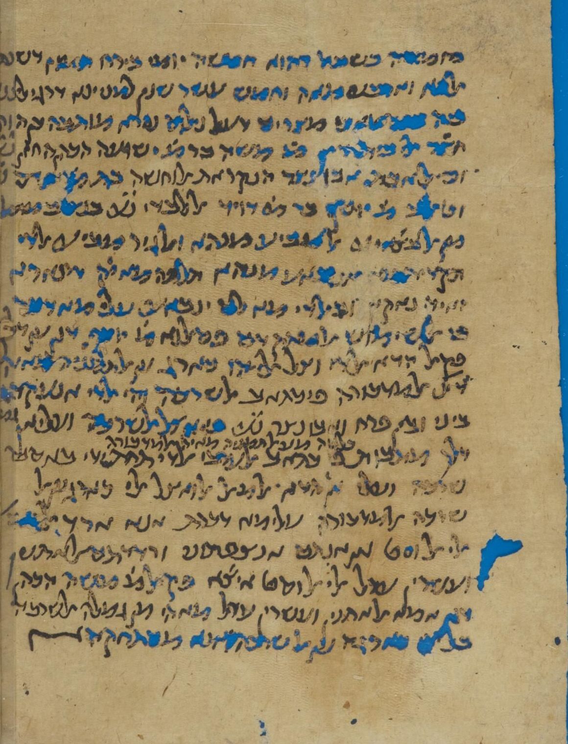 A handwritten Hebrew legal document on brown paper, from the Cairo Genizah